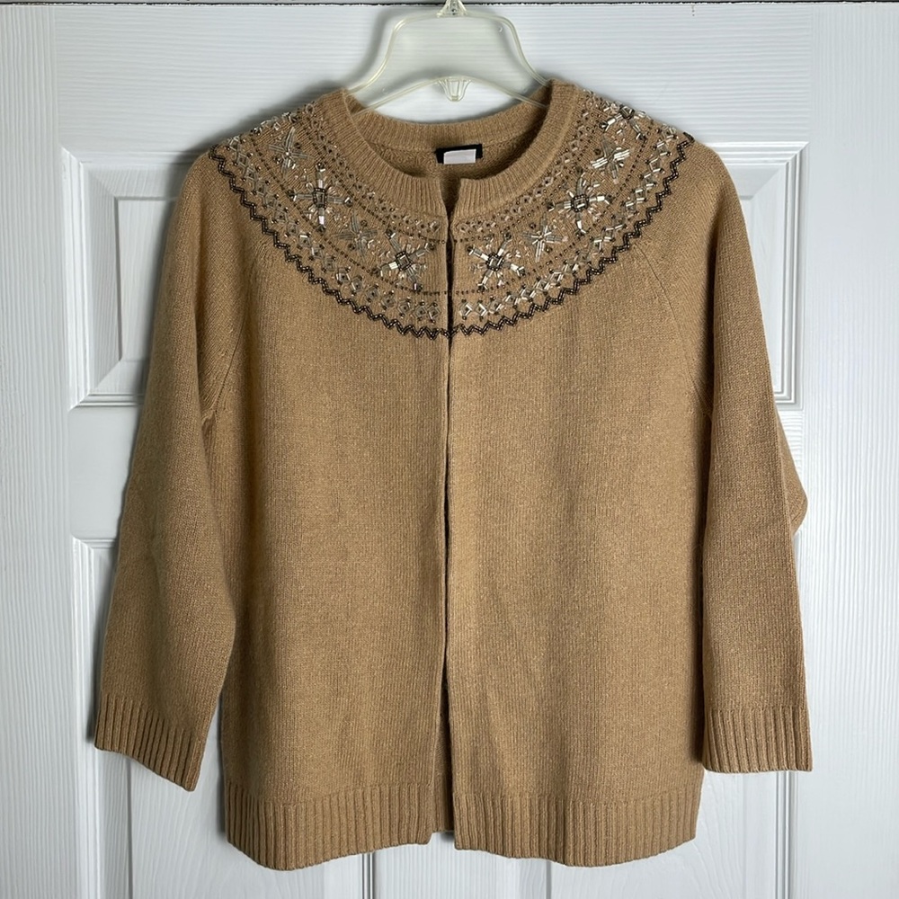 J. Crew Tan Brown Beaded Cardigan - Large